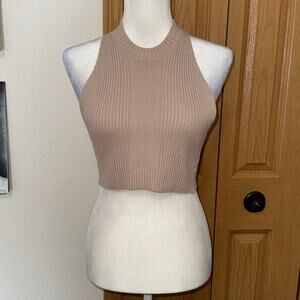 Intimately Free People Cropped Mock Neck Top Women's Medium Light Brown Basic